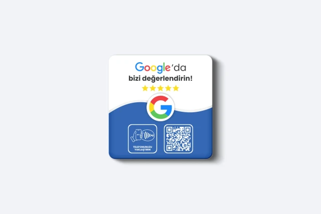 Google Yorum Kartı - 3mm Pleksi - NFC & QR Özellikli - Kare (Beyaz)