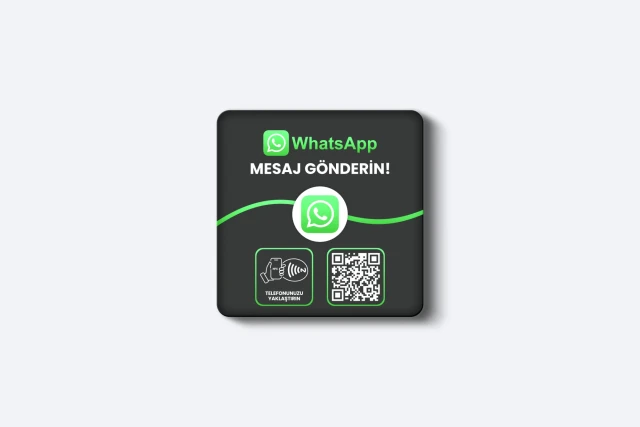 WhatsApp İletişim Kartı - 3mm Pleksi - NFC & QR Özellikli - Kare (Siyah)