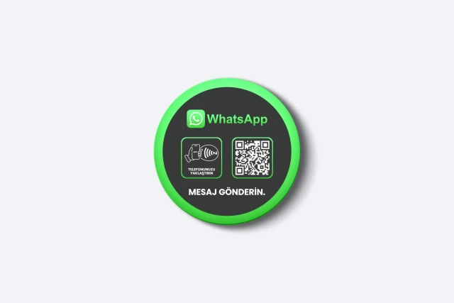 WhatsApp İletişim Kartı - 3mm Pleksi - NFC & QR Özellikli - Yuvarlak (Siyah)