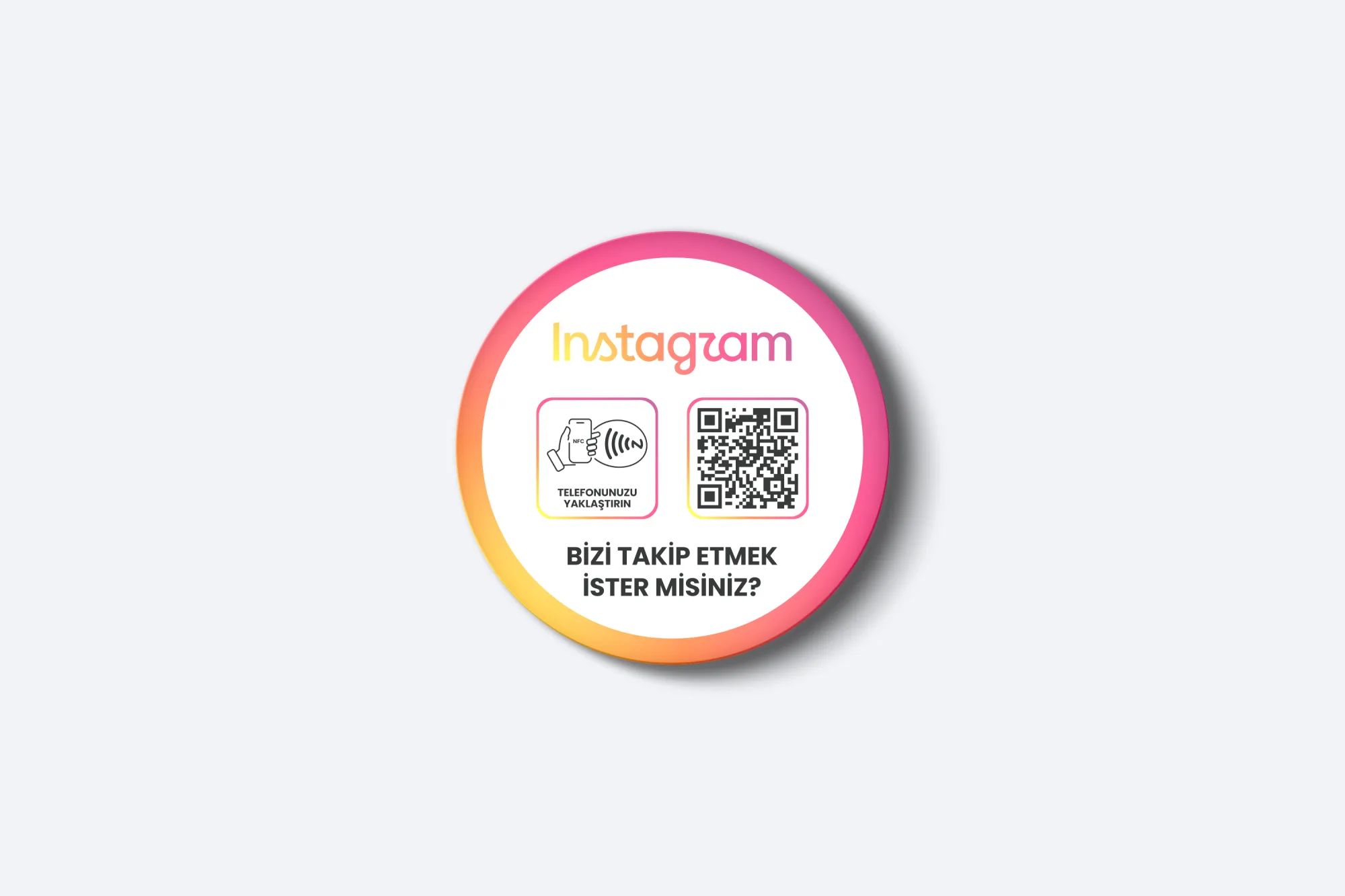 Instagram Takip Pleksi Kart - NFC & QR Özellikli - Yuvarlak (Beyaz)