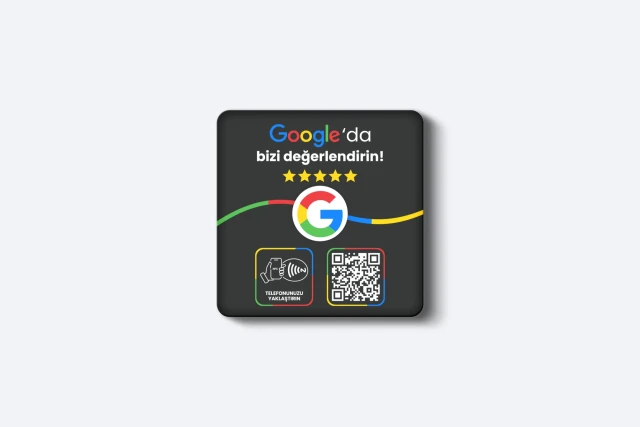 Google Yorum Kartı - 3mm Pleksi - NFC & QR Özellikli - Kare (Siyah)
