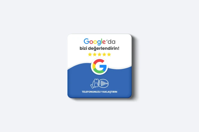 Google Yorum Kartı - 3mm Pleksi - NFC Özellikli - Kare (Beyaz)