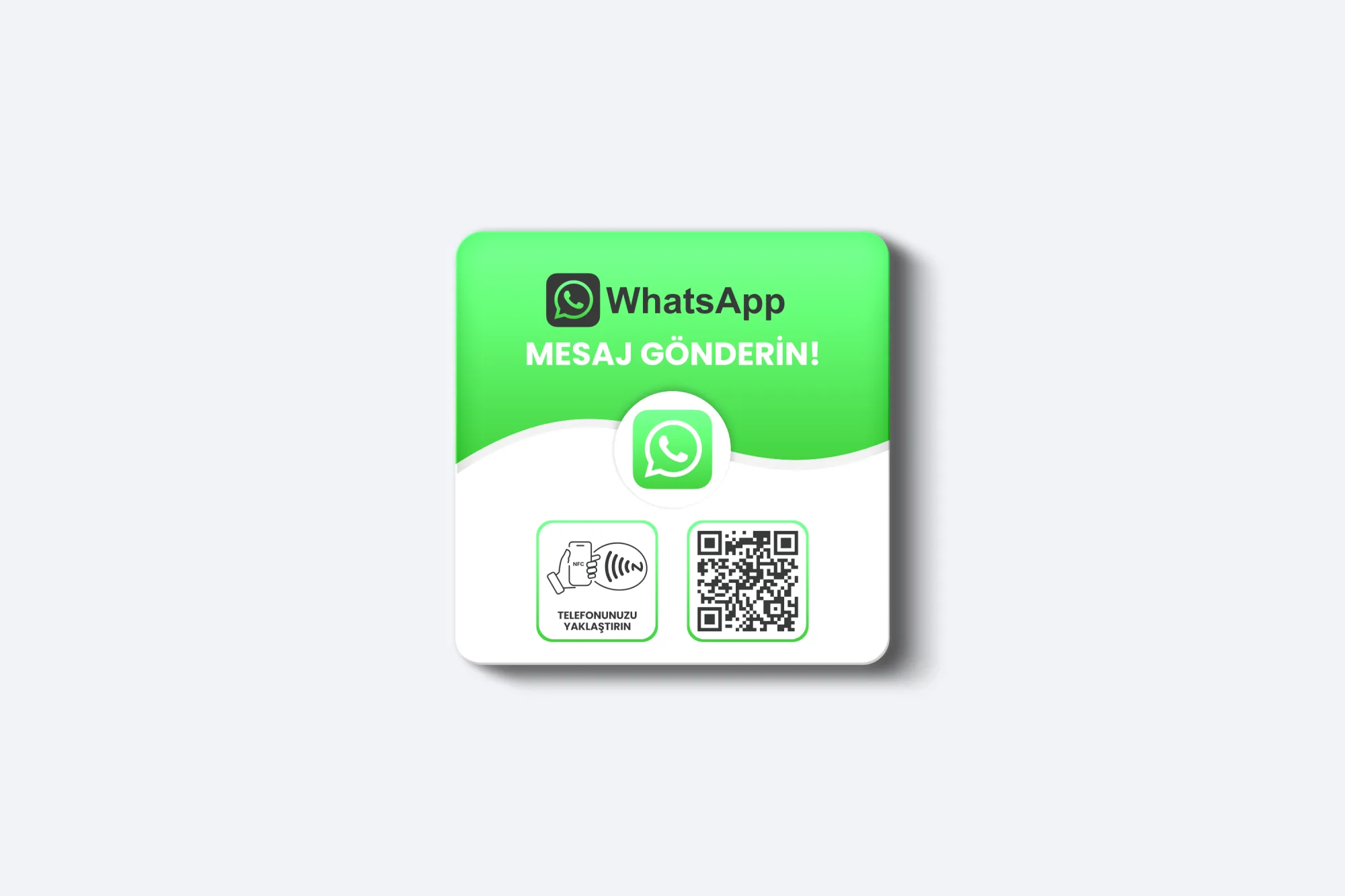 WhatsApp İletişim Pleksi Kart - NFC & QR Özellikli - Kare (Beyaz)