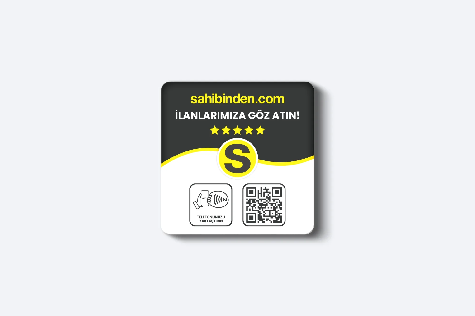 Sahibinden Kartı - 3mm Pleksi - NFC & QR Özellikli - Kare (Beyaz)