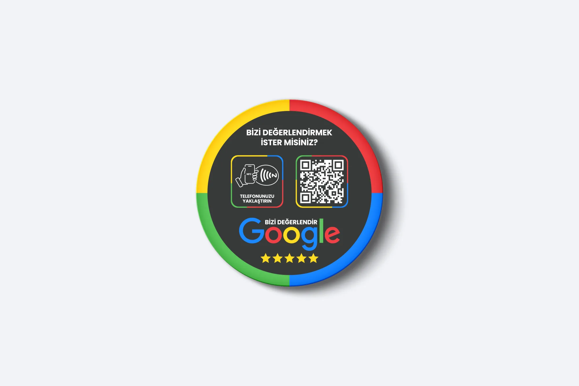 Google Yorum Pleksi Kart - NFC & QR Özellikli - Yuvarlak (Siyah)