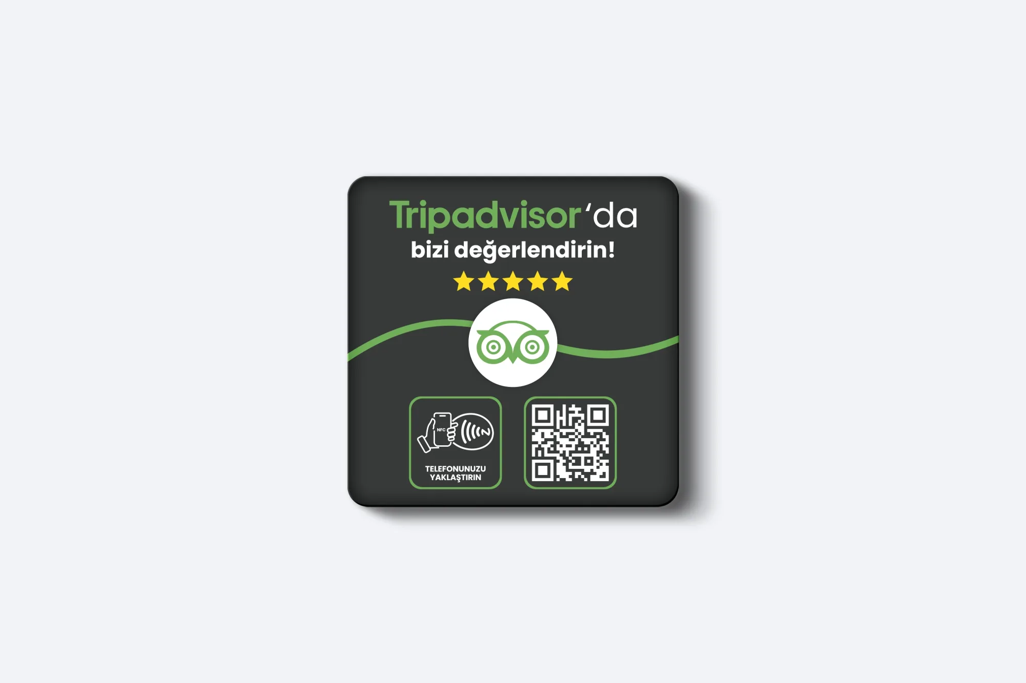 Tripadvisor Yorum Kartı - 3mm Pleksi - NFC & QR Özellikli - Kare (Siyah)