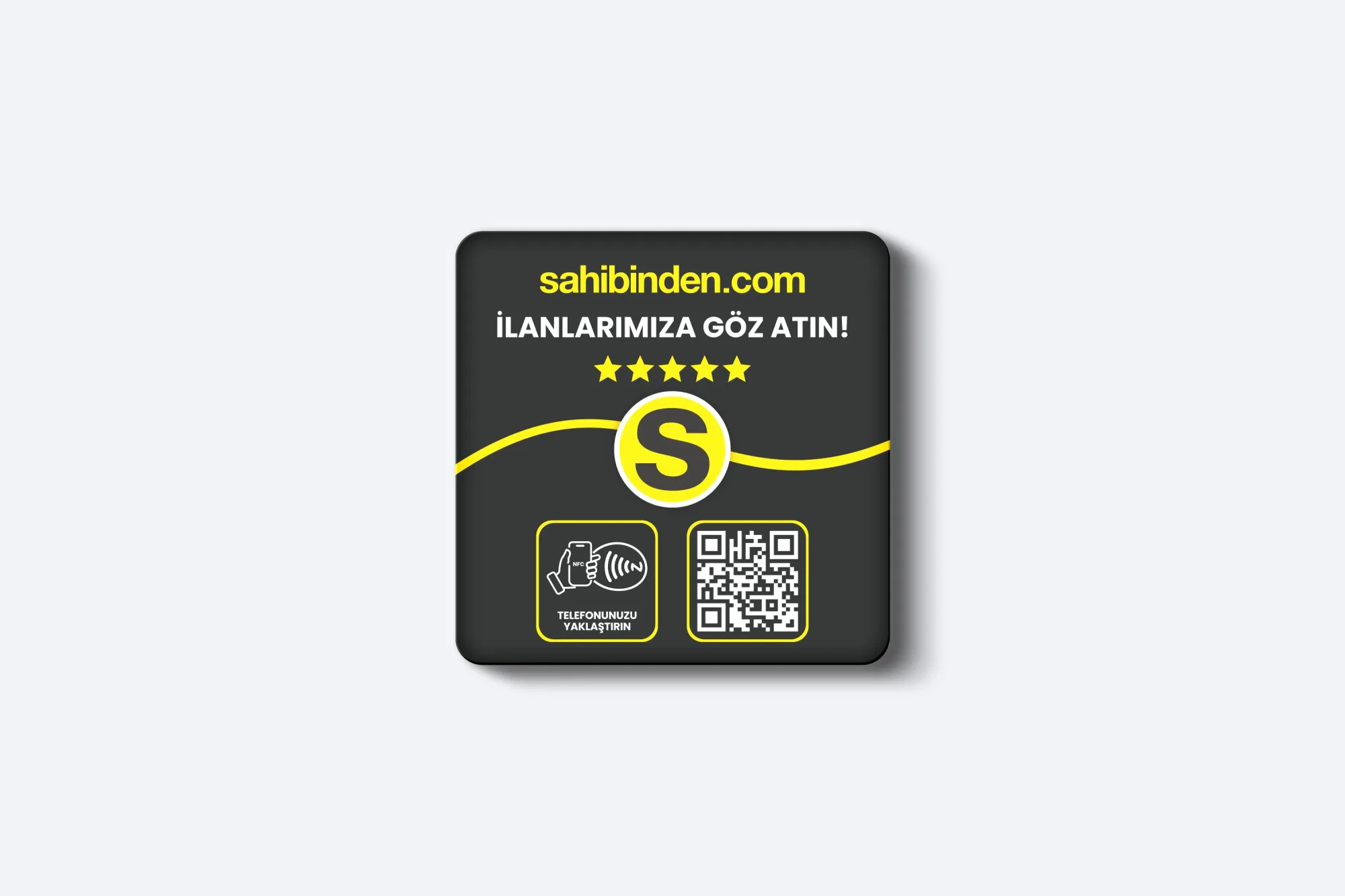 Sahibinden Kartı - 3mm Pleksi - NFC & QR Özellikli - Kare (Siyah)